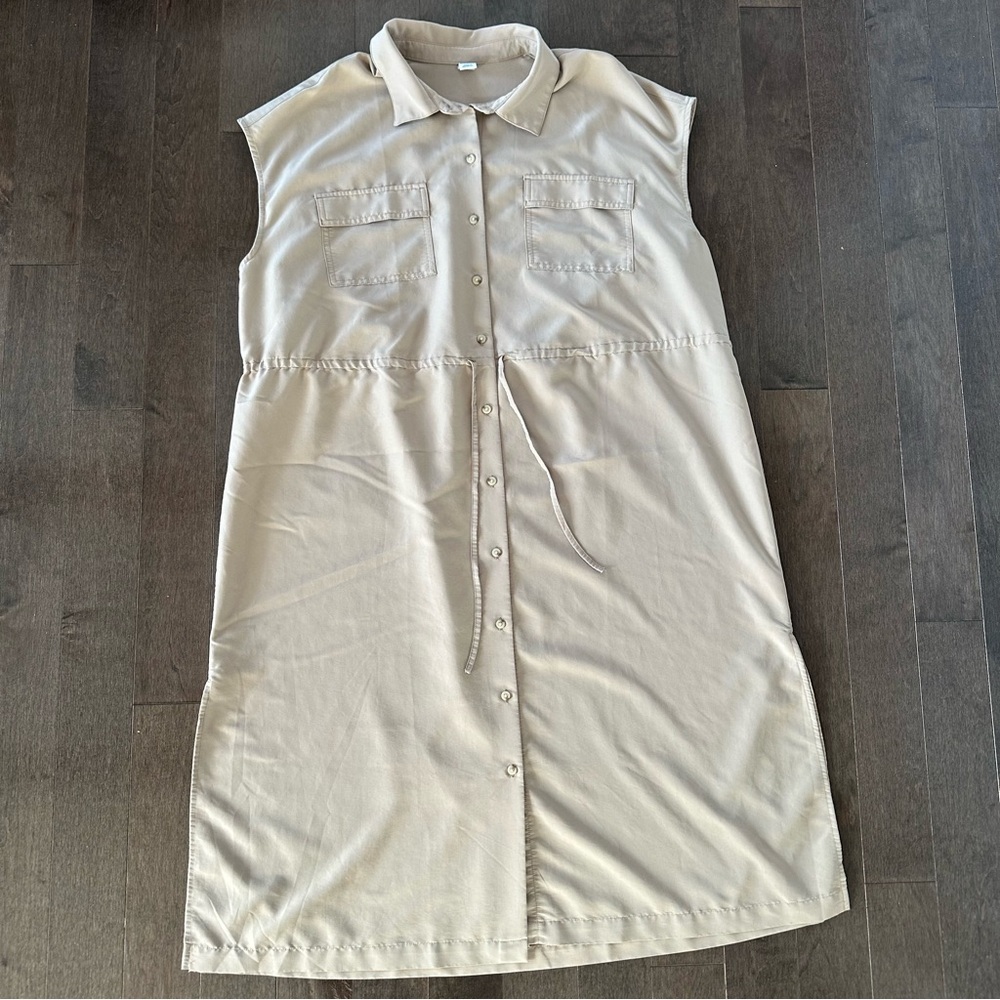 Old Navy Women's Utility Button Down Shirt Midi‎ Dress Tan Khaki Safari XLP